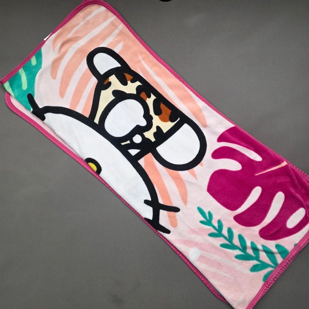 Hello Kitty Tropical Leopard Print Plush Throw Blanket Pink 62x46 Franco Sanrio